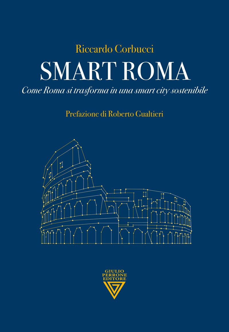 La copertina di Smart Roma: il Colosseo disegnato come una rete di nodi luminosi su fondo blu